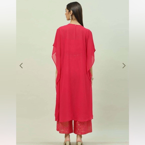 Pink and Gold Jumpsuit with Gold Waist Belt and Shrug - Picture 3 of 3